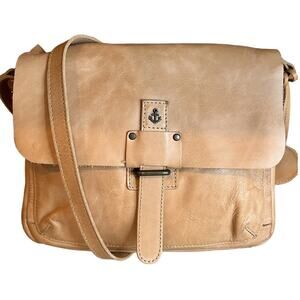 Harbour 2nd Tanned Leather Square Messenger Bag Camel Anchor Logo